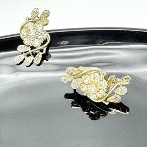 Coro Vintage Clip-On Earrings Gold Tone With Rhinestone Floral Design